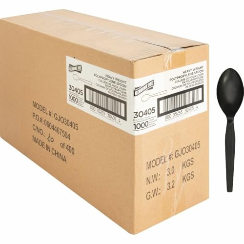 Heavy Duty Plastic Spoon - Black, 1000 Count - Disposable Tableware