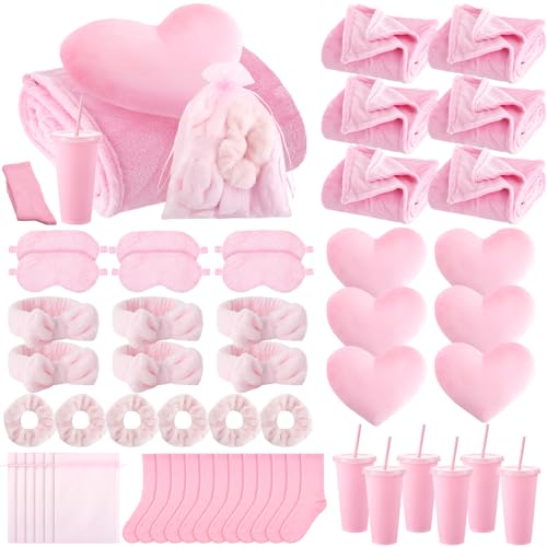Pink Sleepover Party Supplies Set - 48 Pcs for Girls' Pajama Night, Solid Color