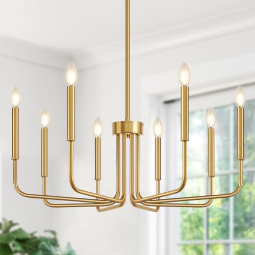 Lynnoland 8-Light Gold Farmhouse Chandelier - Rustic Industrial Pendant for Dining & Living Rooms, No Assembly