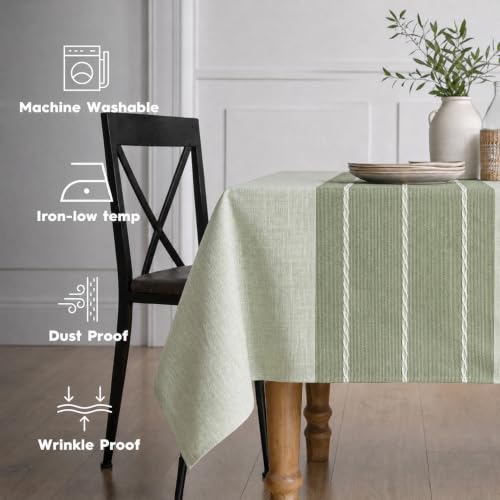 Horaldaily Sage Green Rustic Burlap Tablecloth 60×104 Inch Rectangular
