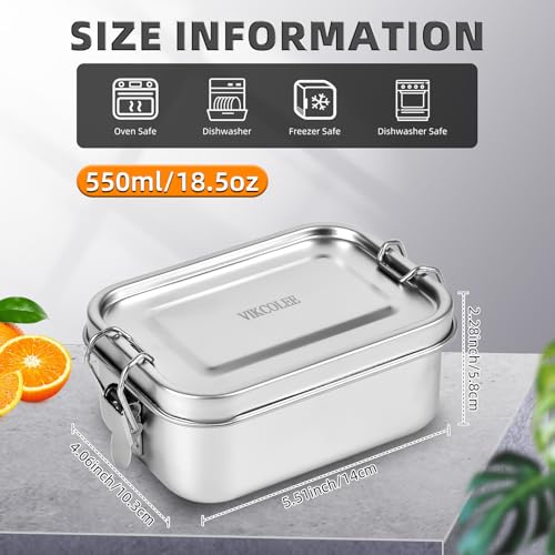 4 Pack 550ml Stainless Steel Bento Lunch Boxes Leakproof Food Containers