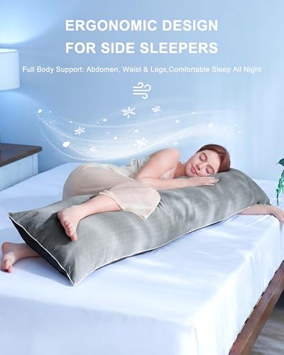 YZ HOME Cooling Body Pillow Dark Grey 20x54 Inch - Shredded Memory Foam, Removable Cover