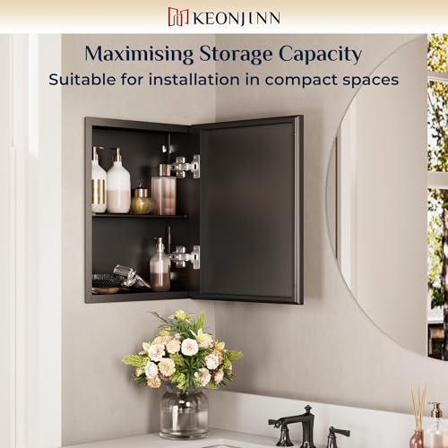 Keonjinn 15x19 Inch Black Medicine Cabinet Mirror with Beveled Frame - Assembly Needed