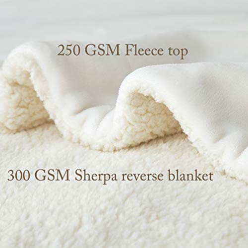 LBRO2M Ivory Sherpa Fleece King Bed Blanket 90x104 Plush Warm Throw