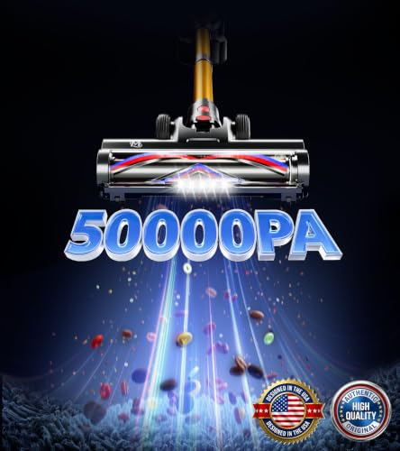 Cordless Vacuum Cleaner 600W 50KPA Self-Standing Touch Screen Pet Hair Carpet Hard Floors - Gold