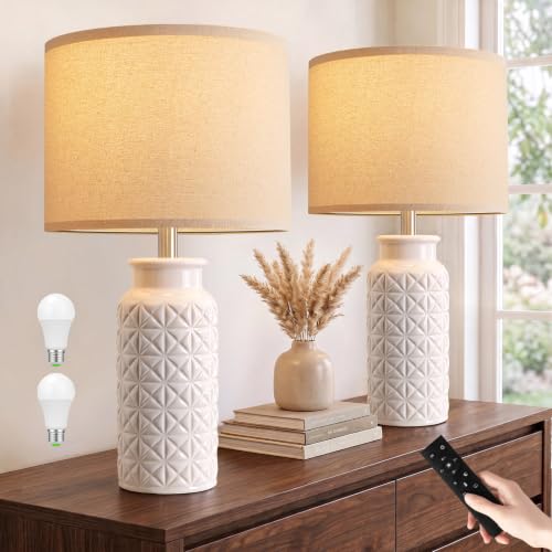 Innqoo 22.6" Dimmable Ceramic Table Lamps Set of 2 with Remote - Geige&White