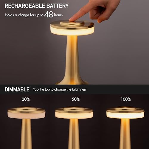 O'Bright Dome Cordless Rechargeable LED Mushroom Table Lamp - Gold, 8 Inch