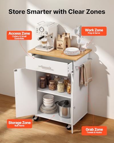 VEVOR Kitchen Island Cart with Storage 24.84 W White Mobile Rolling Kitchen Cart