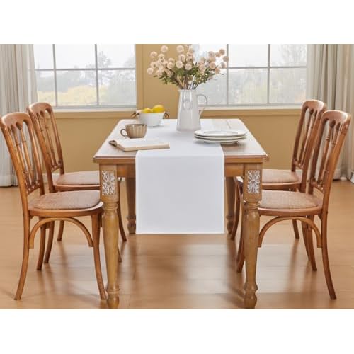 YATOJUZI White Table Runner Seasonal Kitchen Dining Coffee Table Decoration 72 Inches Long Waterproof Neutral Farmhouse Rustic Table Runner Christmas Neutral Home Wedding Party Decor 16x72Inch