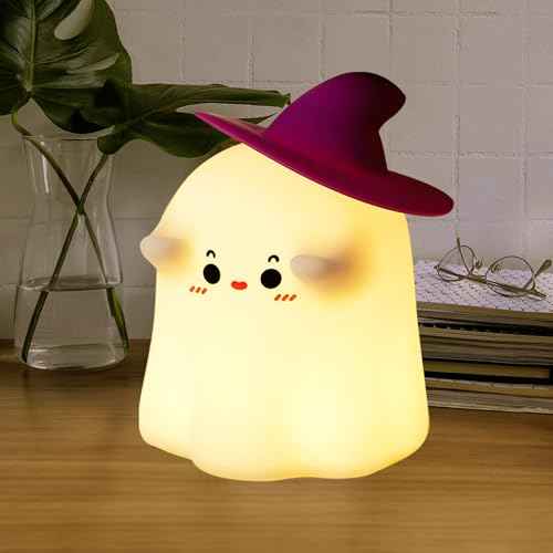 Hbaushun Ghost Night Light, Cute LED Silicone Lamp, Dimmable Bedside Bedside, Rechargeable Nursery Ghost Nightlight, with 30 Minute Timer Touch Lamp for Birthday Christmas Gifts Bedroom Decorations