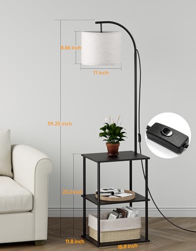 PARTPHONER Black Floor Lamp with Table, Nightstand & 3CCT LED Bulb, Modern End Table for Living Room & Bedroom