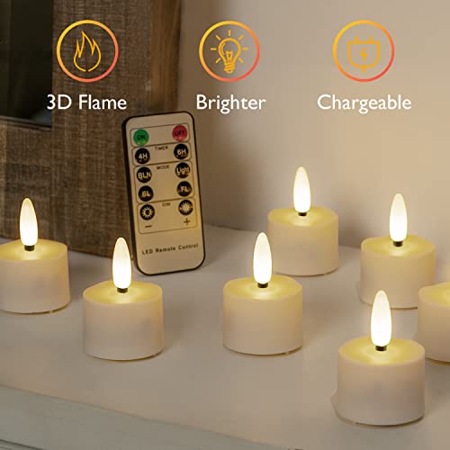 Rechargeable Tea Lights Candles with Remote & Timer - 12 Pack, 3D Wick