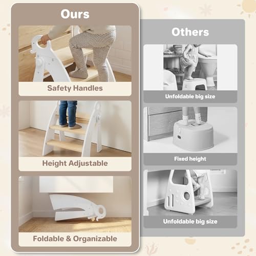Reeple 3-Step Foldable White Toddler & Kids Bathroom Sink Step Stool