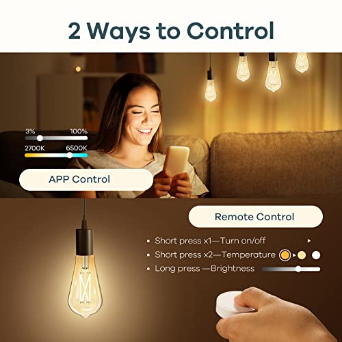 Linkind Vintage Edison Smart Light Bulb ST19 4 Pack with Remote - Dimmable & App Control