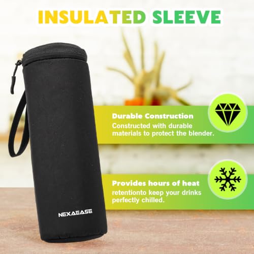 NexaEase Portable Blender 20oz Black with Insulated Sleeve for Smoothies & Shakes