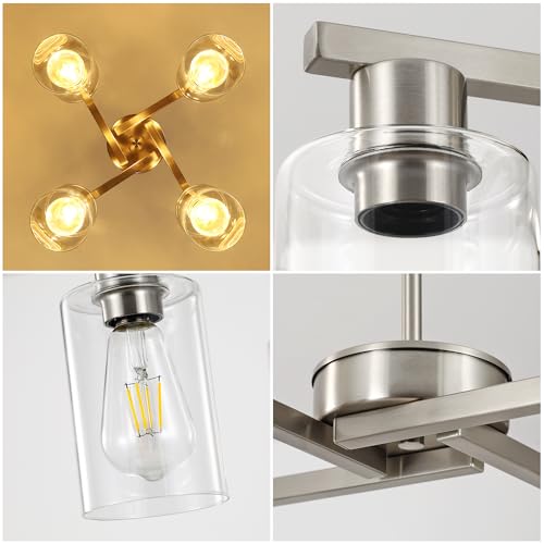 Xeruyiwa 4-Light Brushed Nickel Modern Glass Pendant Chandelier D18