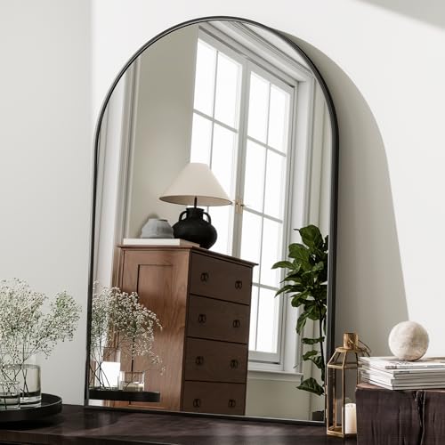 HARRITPURE 20x30 Inch Black Arched Wall Mirror - Bathroom Vanity, Anti-Corrosion Frame