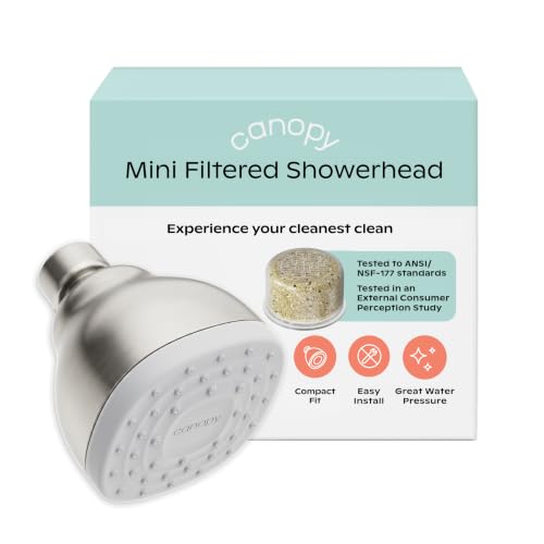 Canopy Mini Filtered Shower Head - Nickel, Compact Hard Water Filter