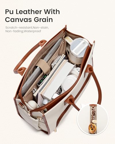 LOVEVOOK 15.6 Inch Waterproof 3-in-1 Work Tote Bag with Lunch Compartment & Giant Tumbler Holder, White Flower Variant