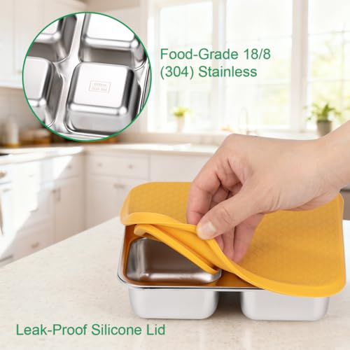 4 Pack Stainless Steel Snack Containers with Leak-Resistant Lids - Food-Grade Reusable Lunch Boxes