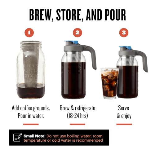 Cold Brew Coffee Maker 64oz Glass Mason Jar with Leak-Proof Lid - Gray