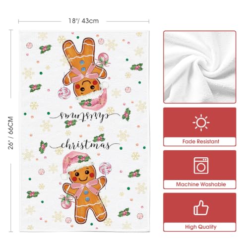 Artoid Mode Pink Gingerbread Christmas Kitchen Towels Set of 4 18x26 Inches