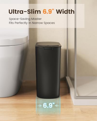 TIPGO 5 Gallon Black Touchless Bathroom Trash Can with Lid – Automatic Waste Bin