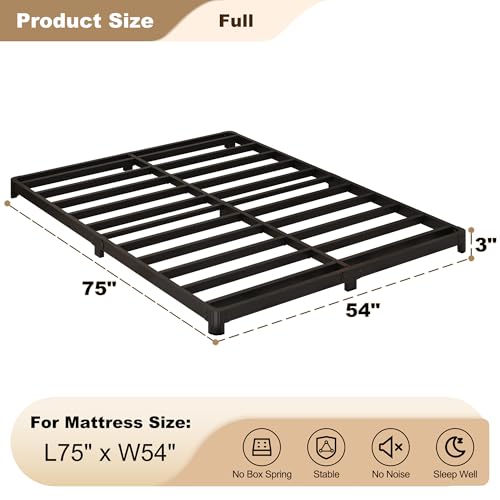 Likelalaso 3 Inch Full Size Low Profile Bed Frame with Rounded Corners - No Box Spring Needed