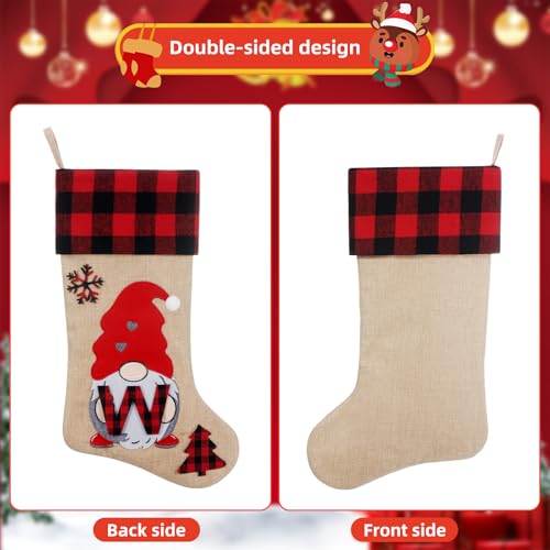 Personalized Burlap Christmas Stockings 19in with Embroidered Gnome Santa - Letter-O