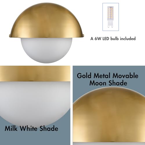 Gold Wall Sconce with Adjustable Metal Shade & Milky Glass Globe - Mid Century Vanity Light Over Mirror - Variation of THIS listing