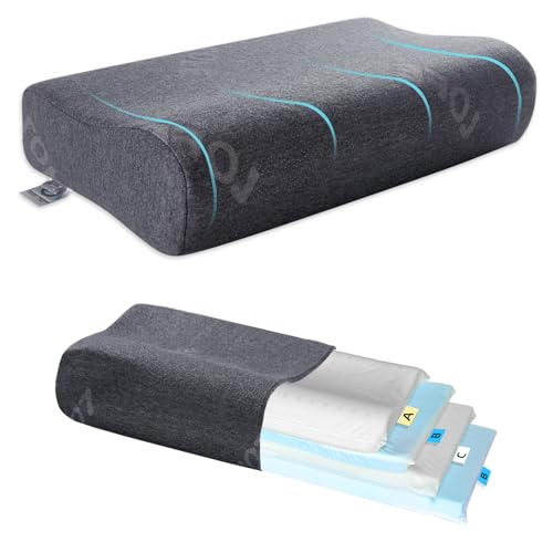 LOFE Adjustable Contour Memory Foam Pillow Grey 23.6 x 14.2 in - Custom Support