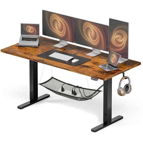 Electric Standing Desk 55x24 with Cable Net - Rustic Brown, Adjustable Height