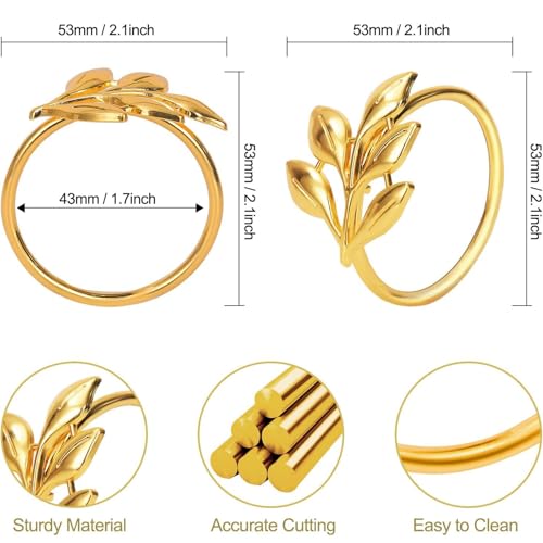 FCDECOR Gold Leaf Napkin Rings Set of 50 - Elegant Table Decor for Holidays