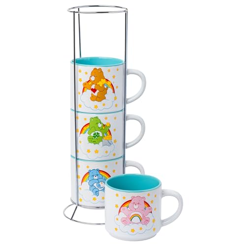 Care Bears Rainbow Heart Logo Ceramic Mug Stack Set - 4pcs, 10oz, Officially Licensed