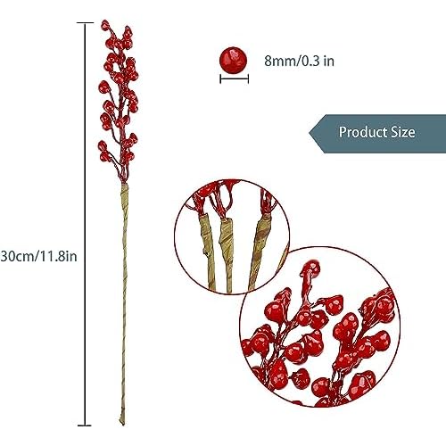 GREENTIME Artificial Red Berry Stems 8 Pack, Festive Christmas Tree Picks, Autumn Fall Home Decor and New Year's Eve Decorations Picks for Holiday Celebrations for Thanksgiving Day Halloween