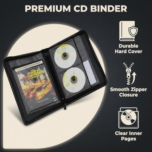 CD DVD Storage Binder with Zipper PU Leather Cover 3 Pack - Black Brown