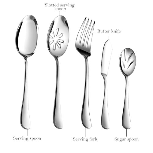 Stainless Steel Flatware Set for 8 with Serving Utensils - Modern 45 Piece