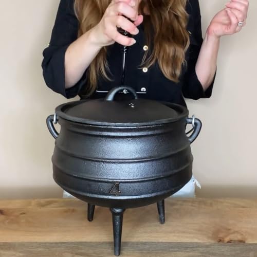 12 Quart Cast Iron Dutch Oven Cauldron with Lid for Camping and Outdoor Cooking