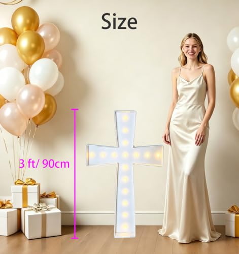 3FT Lighted Cross Light, Warm Yellow LED for Baptism Wedding Christmas