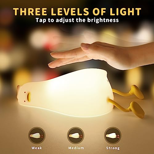 Lying Flat Duck Night Light, LED Squishy Duck Lamp,Cute Silicone Dimmable Nursery Nightlight,Rechargeable Bedside Touch Lamp for Breastfeeding Toddler Baby Kids Room Decor