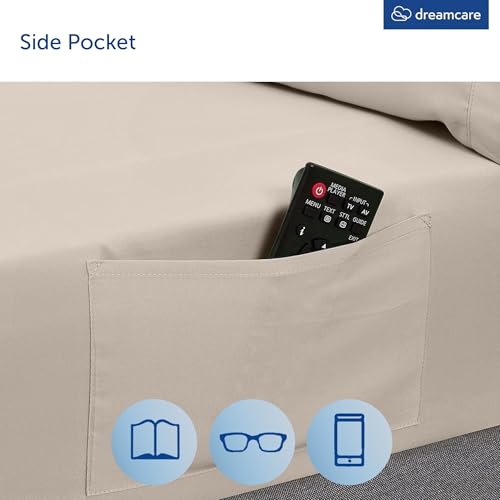 Beige King Size Extra Deep Pocket Bed Sheets Set - 6 Pcs Breathable Cooling Microfiber