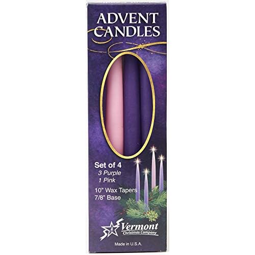 Christmas Advent Candle Set (Set of 4) - Made in The U.S.A. - 10 Inch Wax Taper Candles - 3 Purples Candles & 1 Pink Candle