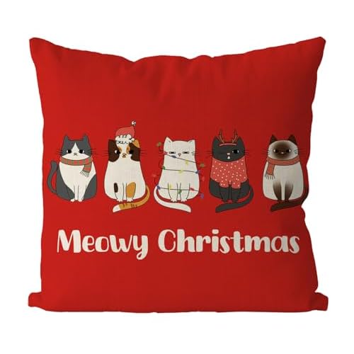 Christmas Pillow Covers 18x18 Inch Cat Christmas Decor Pillowcase Red Xmas Throw Pillow Covers Home Sofa Living Room Decorative Cushion Case