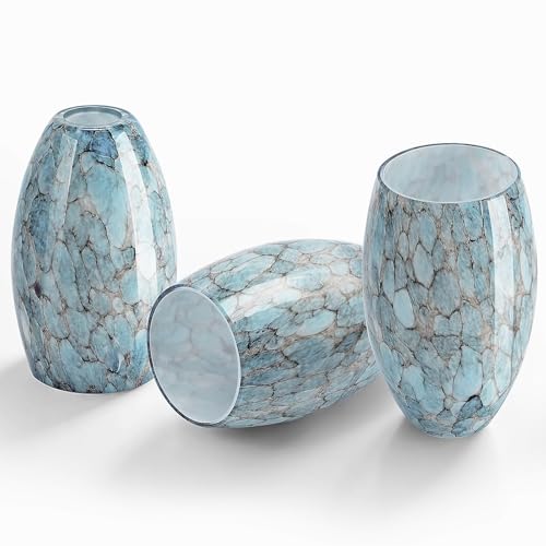 Glass Pendant Light Shade 7.64"H Blue Oval Replacement with Crackle Pattern - 3 Pack