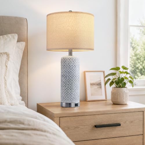 Antique Blue Farmhouse Table Lamps Set of 2 with USB A+C & 3-Way Touch Dimming