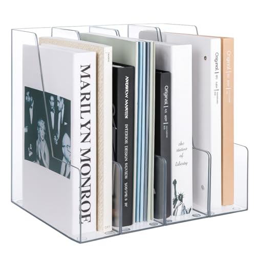 Large Clear Vertical Magazine File Holder - 4 Pack Desk Organizer for Magazines & Documents