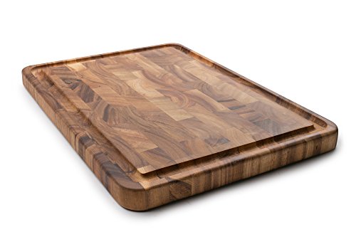 End Grain Acacia Wood Cutting & Serving Board with Juice Channel - 20 x 14 Inches