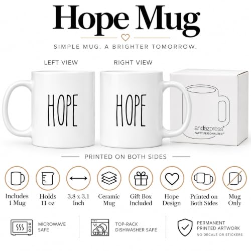 Andaz Press Hope Mug 11oz - Rustic Farmhouse Ceramic Coffee Tea Cup in Gift Box