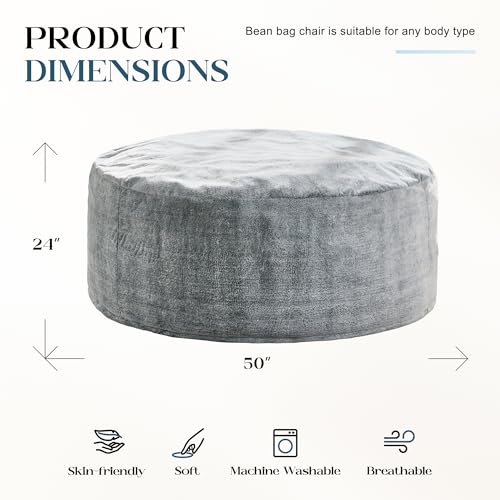 Giant Bean Bag Chair for Adults 5FT Grey - Memory Foam Support & Removable Cover Variation: Grey / X-Large