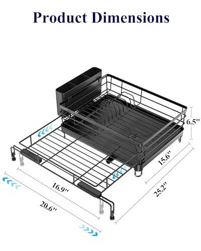 Kitsure Adjustable Over Sink Dish Drying Rack Black 15.6''-25.2'' Extendable